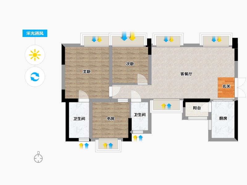 四川省-成都市-龙樾-72.75-户型库-采光通风