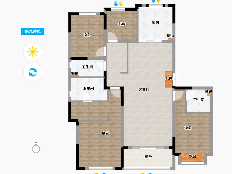 上海-上海市-绿宝锦庭-133.01-户型库-采光通风