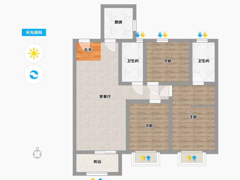 山西省-太原市-红星·紫御半山-76.36-户型库-采光通风