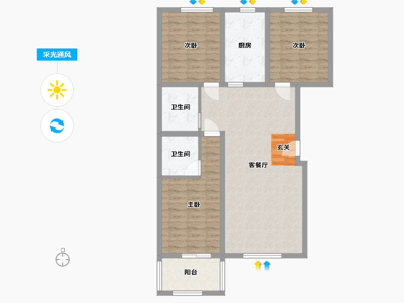 山西省-吕梁市-瑞华苑-90.99-户型库-采光通风