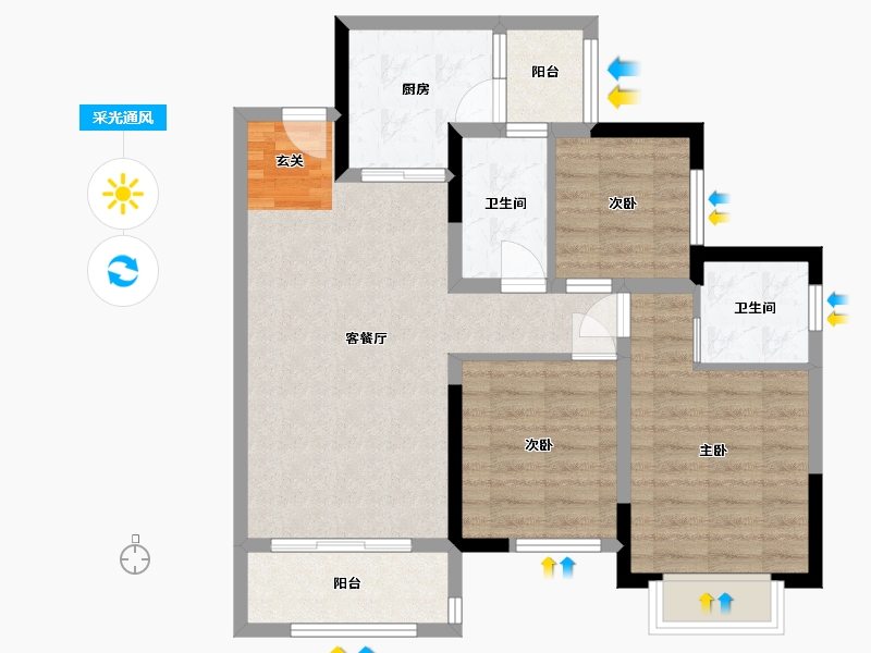 四川省-成都市-融创�Z凌溪-77.14-户型库-采光通风