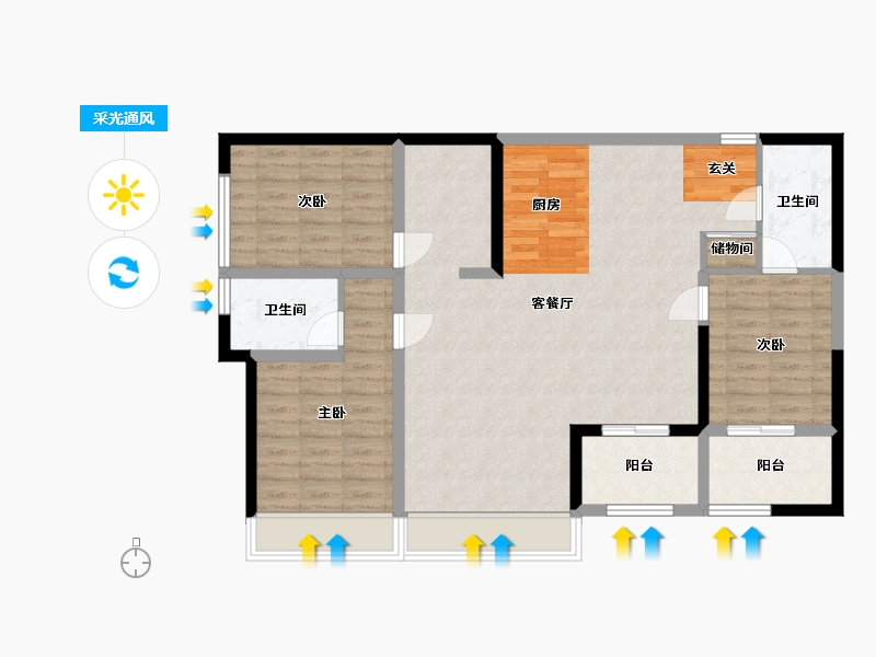 四川省-成都市-华府金沙名城-101.20-户型库-采光通风