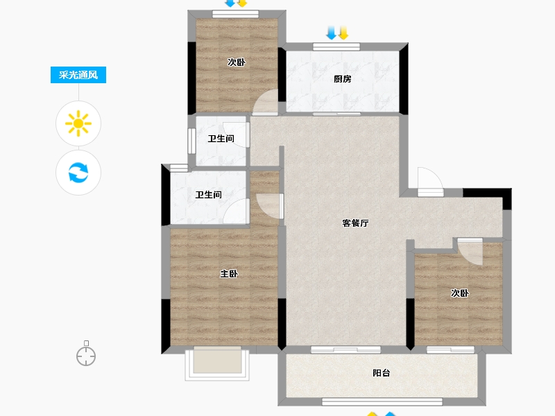 浙江省-宁波市-四季珑玥华府-85.40-户型库-采光通风