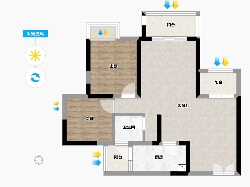重庆-重庆市-渝能阳光100-64.47-户型库-采光通风