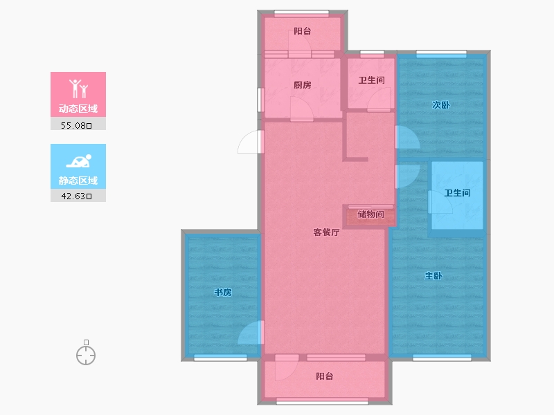 辽宁省-朝阳市-宏运・凤凰新城二期-86.66-户型库-动静分区