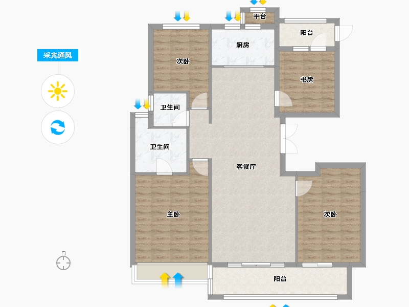 浙江省-杭州市-未来科技城 华夏世纪-119.96-户型库-采光通风