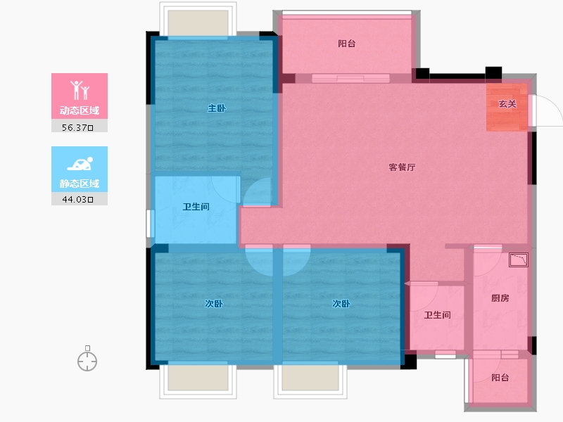 四川省-成都市-王府花园御锦苑-89.26-户型库-动静分区