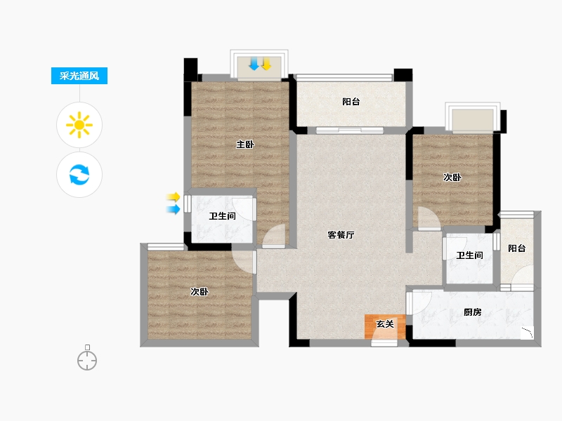 四川省-成都市-王府花园御锦苑-88.33-户型库-采光通风