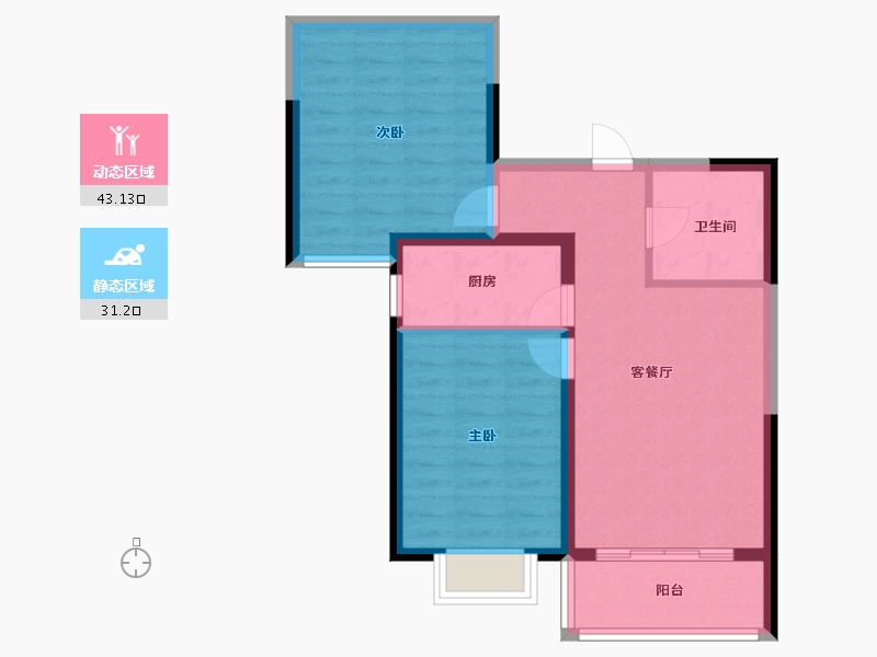 甘肃省-兰州市-兰州资源环境职业技术学院西校区教师周转公寓A 塔B2-66.51-户型库-动静分区