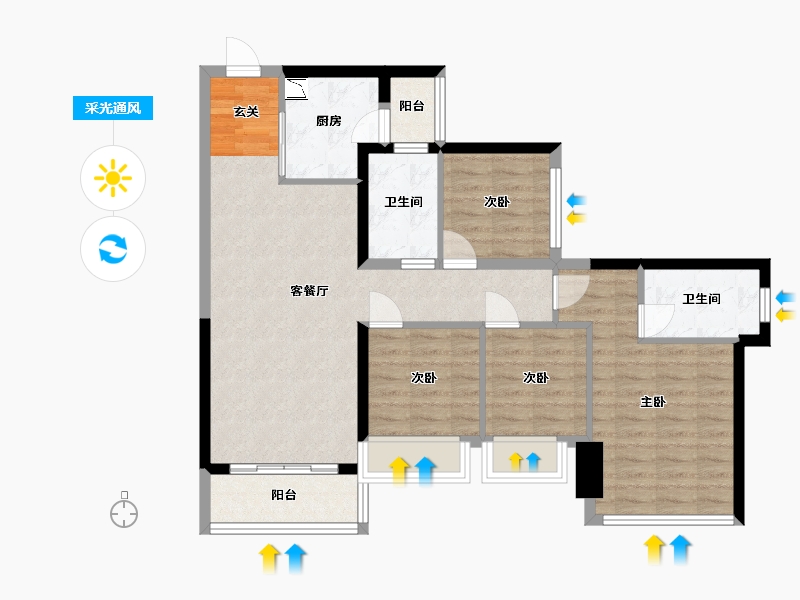 广东省-佛山市-龙光・天阙-87.85-户型库-采光通风