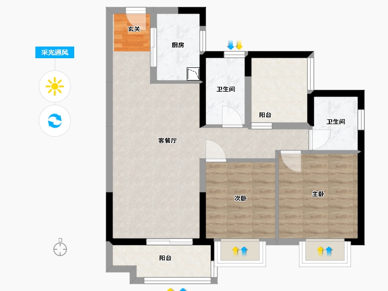 广东省-佛山市-融创滨江粤府-69.23-户型库-采光通风