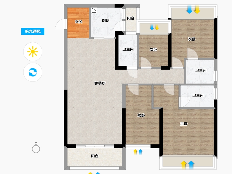 广东省-佛山市-涛汇明日・鎏金湾-101.61-户型库-采光通风