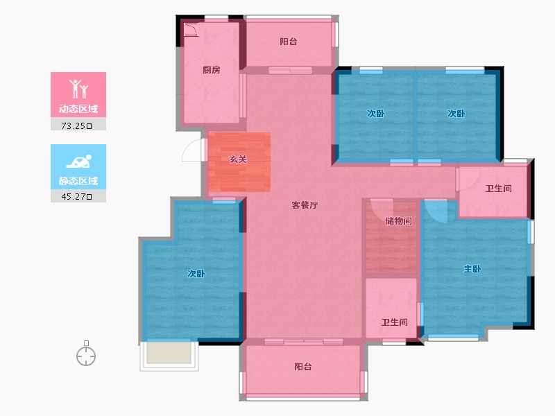 陕西省-西安市-里城柳岸十里-105.60-户型库-动静分区