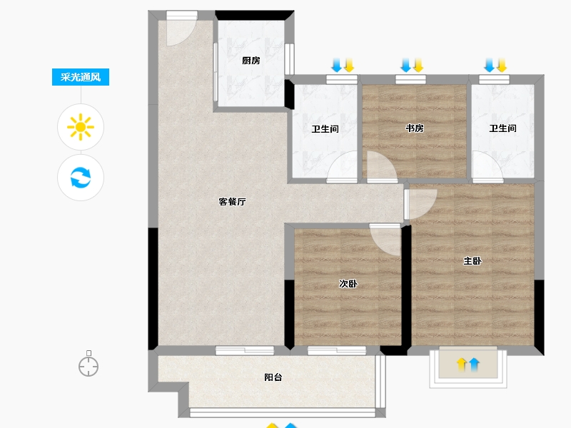 浙江省-杭州市-东亚溪雅香舍-74.70-户型库-采光通风