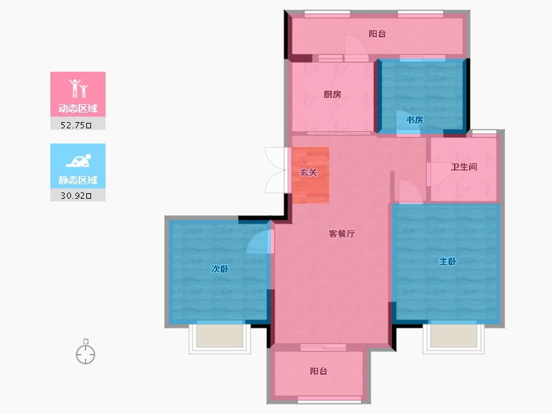 江苏省-扬州市-龙泊湾玉园-74.41-户型库-动静分区