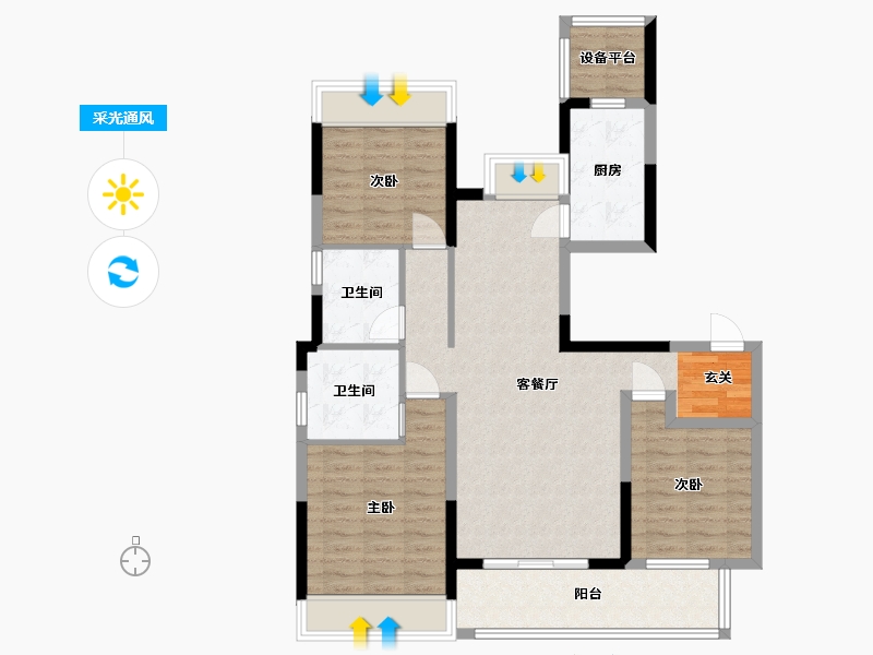 江苏省-扬州市-万达・西区CLASS-93.60-户型库-采光通风