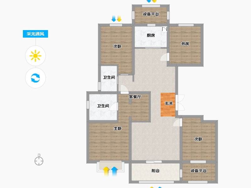 河北省-石家庄市-中冶德贤华府-130.81-户型库-采光通风