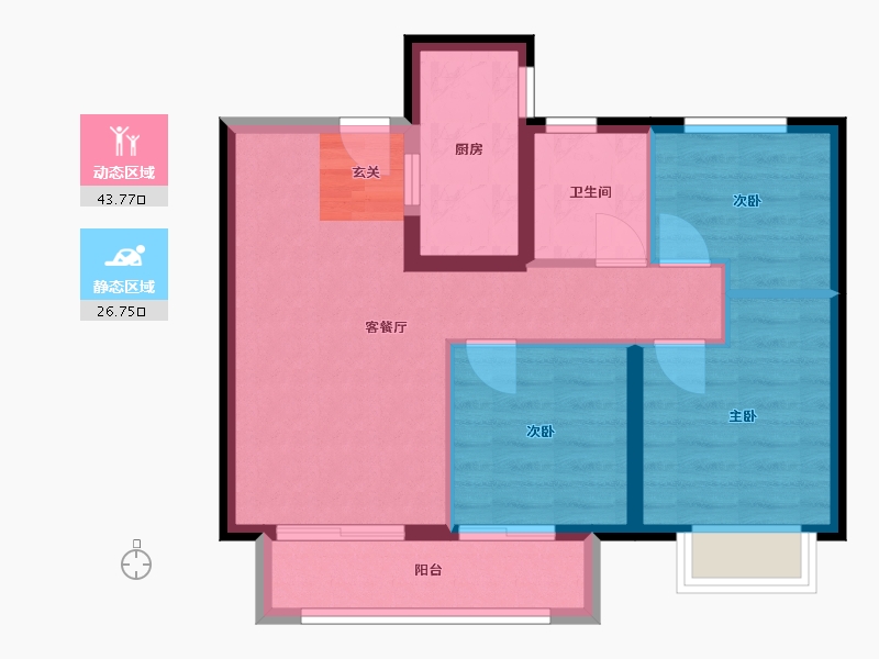 北京-北京市-廊坊鸿坤・理想城-62.66-户型库-动静分区