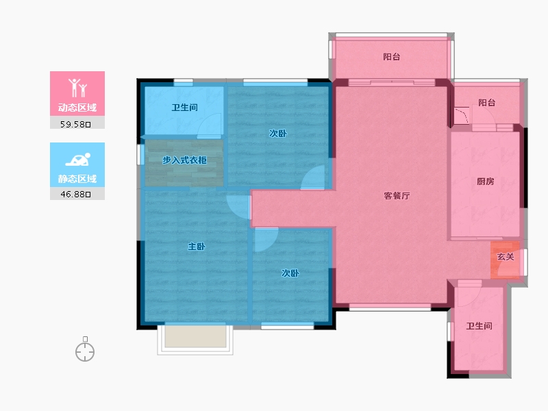 四川省-成都市-恒大中央广场二期��T-95.69-户型库-动静分区