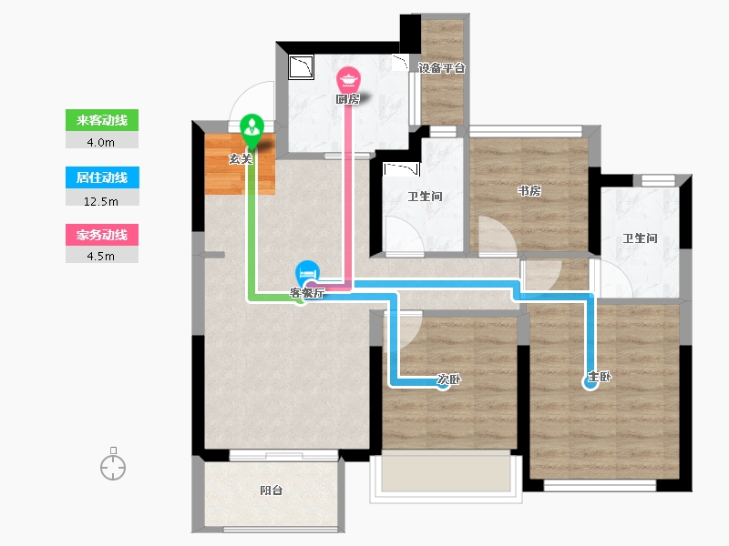 浙江省-杭州市-华景川万科潮启公寓-67.56-户型库-动静线