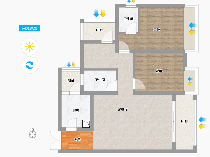 重庆-重庆市-滨湖上院-76.69-户型库-采光通风