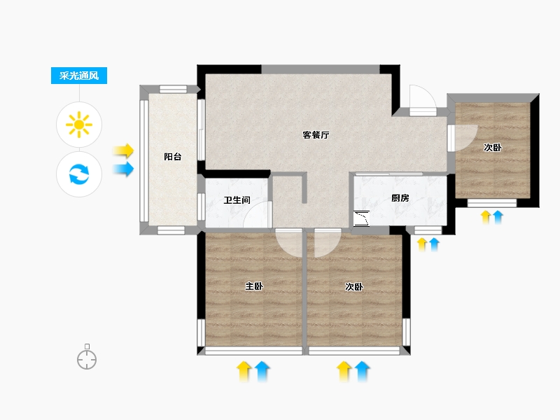 广西壮族自治区-南宁市-金成江南壹品-60.23-户型库-采光通风