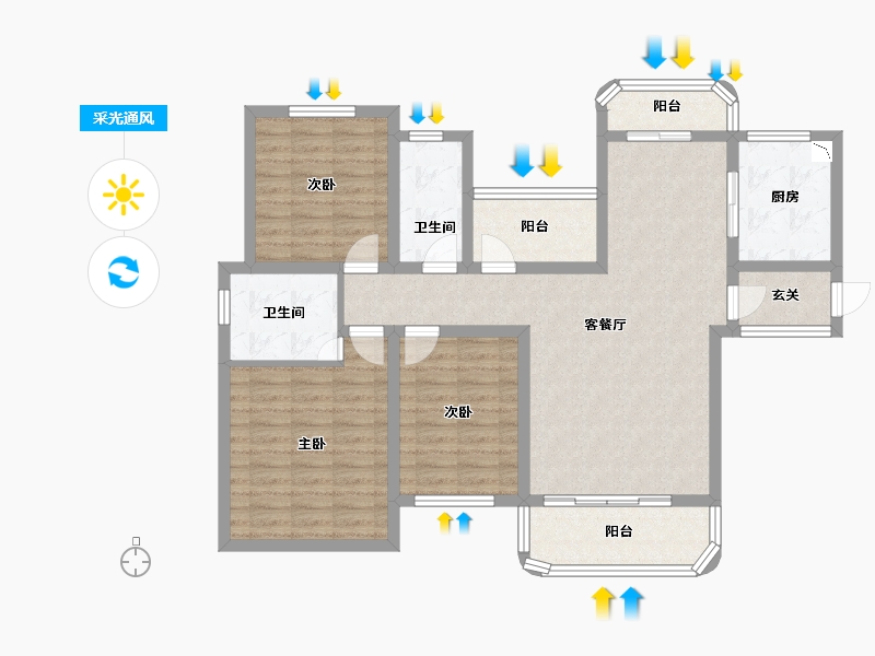 湖南省-长沙市-润和星城润和紫郡-104.00-户型库-采光通风