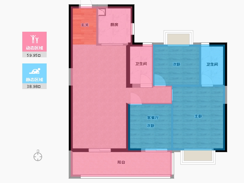 云南省-昆明市-碧桂园云南映象・云彩-89.07-户型库-动静分区