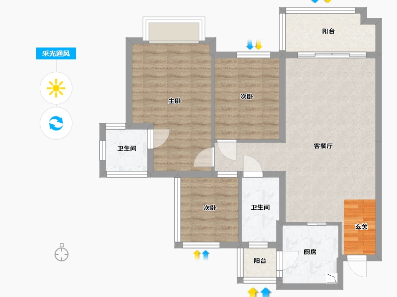 四川省-南充市-鸿通・翡翠城・紫曦府-80.30-户型库-采光通风