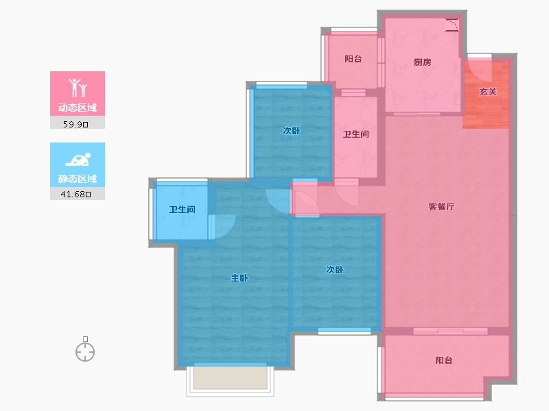 四川省-南充市-鸿通・翡翠城・紫曦府-90.68-户型库-动静分区