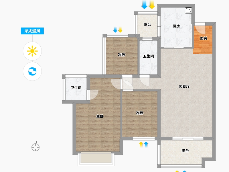 四川省-南充市-鸿通・翡翠城・紫曦府-90.68-户型库-采光通风