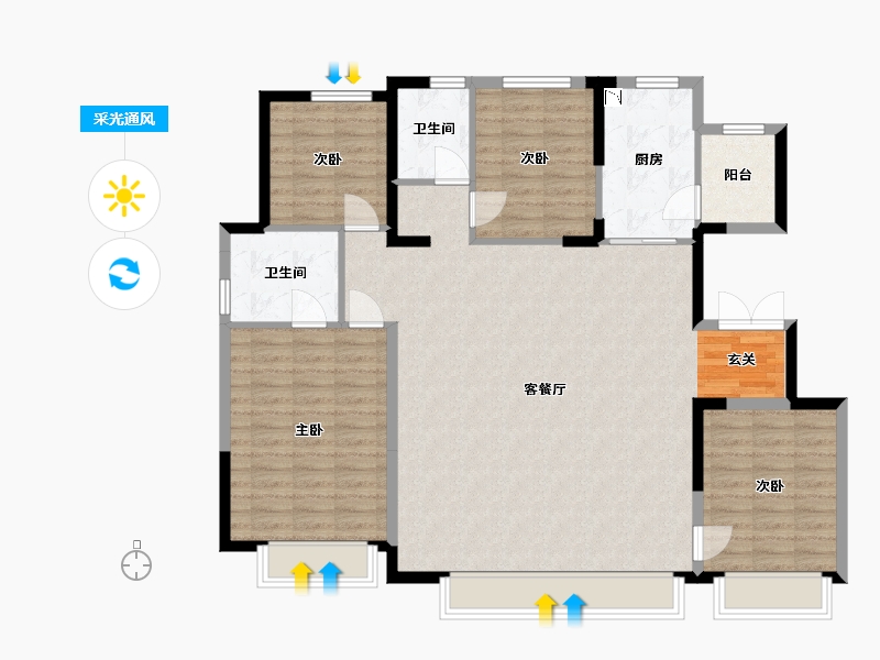 天津-天津市-绿城春熙云峰-128.00-户型库-采光通风