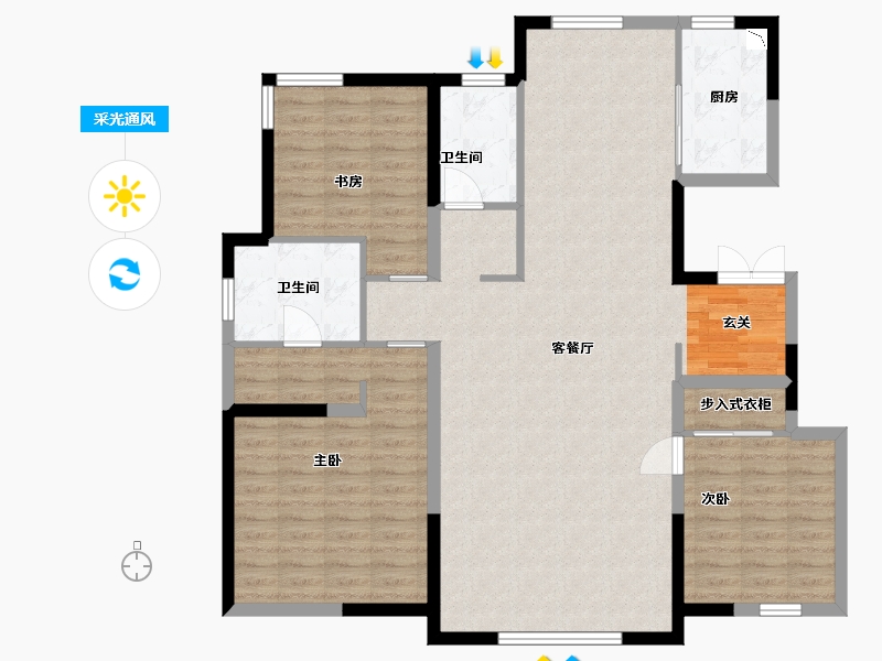 天津-天津市-金厦龙第公府-120.00-户型库-采光通风