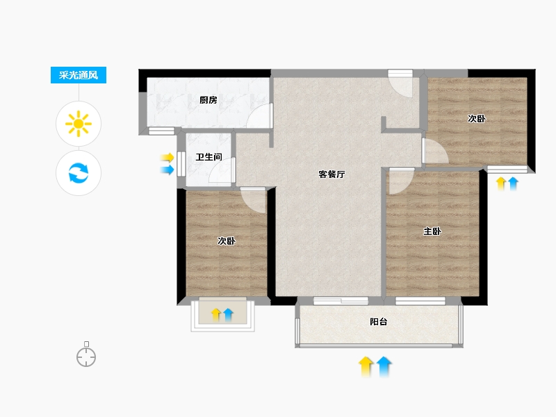 湖北省-宜昌市-福星惠誉金色华府-72.54-户型库-采光通风