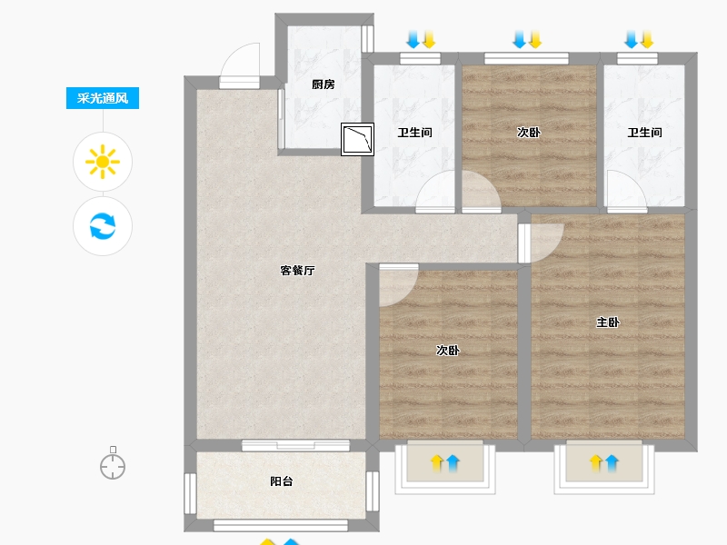 湖北省-武汉市-金地保利褐石公馆-72.87-户型库-采光通风