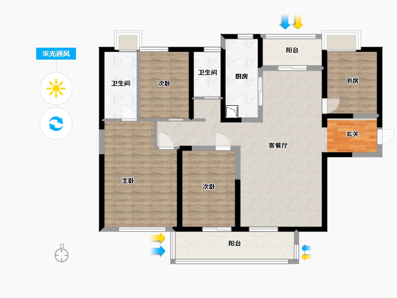 湖南省-长沙市-时代梅溪领峰-116.89-户型库-采光通风