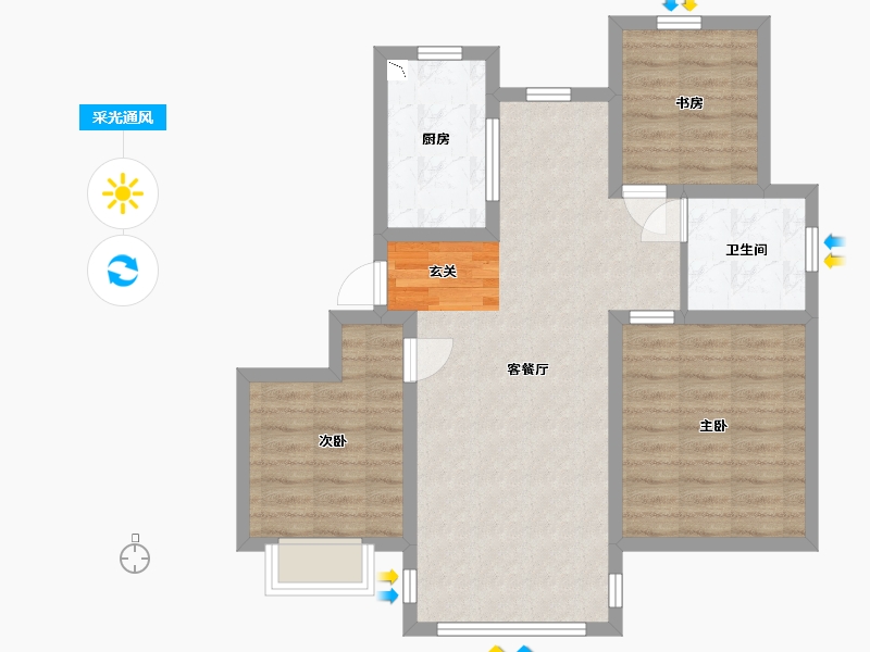 山东省-青岛市-鑫江・桂花园・汀香-76.00-户型库-采光通风