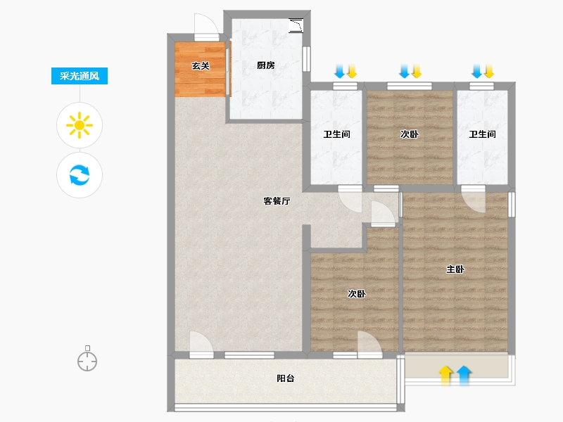 山东省-青岛市-灵山湾壹号-102.40-户型库-采光通风