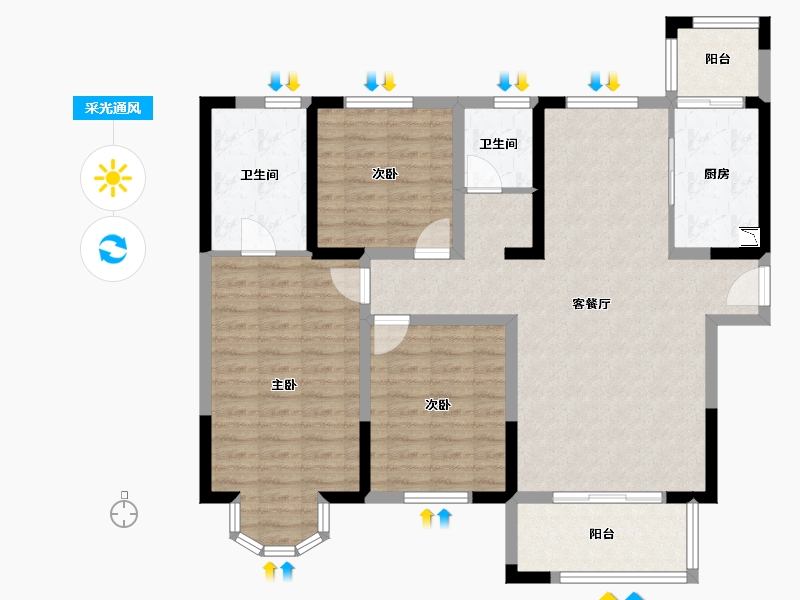 陕西省-榆林市-溪岸公园里-107.36-户型库-采光通风