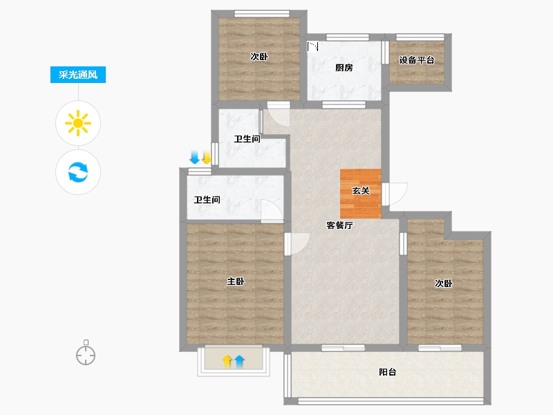 江苏省-南通市-仁恒公园世纪-89.60-户型库-采光通风