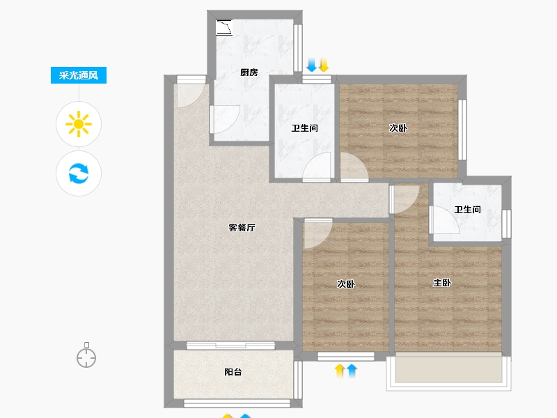 福建省-漳州市-中骏四季阳光-69.49-户型库-采光通风