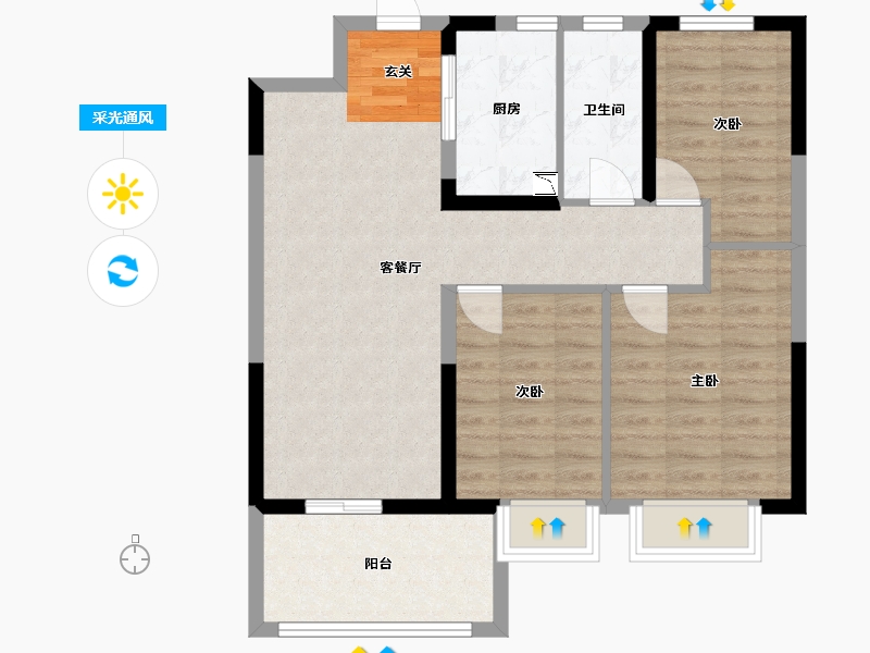 江苏省-南通市-海门沁园-79.20-户型库-采光通风