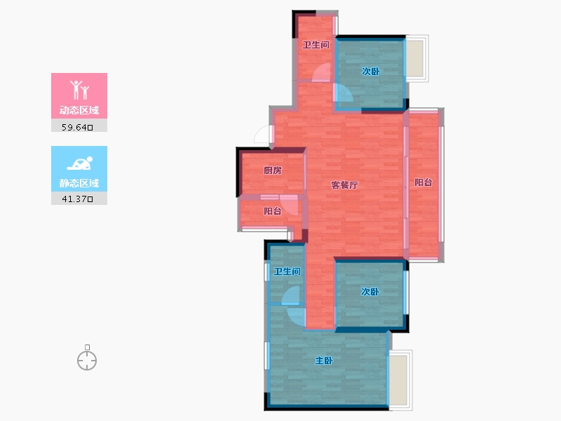 四川省-成都市-鑫苑城-90.12-户型库-动静分区