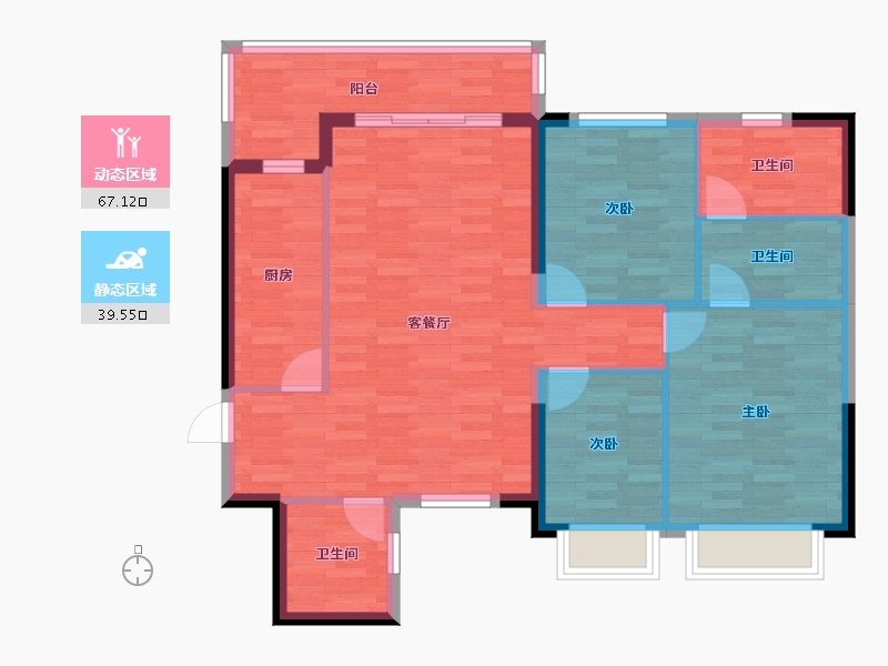 湖南省-湘潭市-恒大御景半岛-96.36-户型库-动静分区