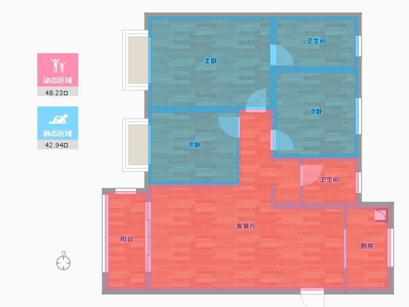 陕西省-西安市-当代嘉宝公园悦-80.68-户型库-动静分区