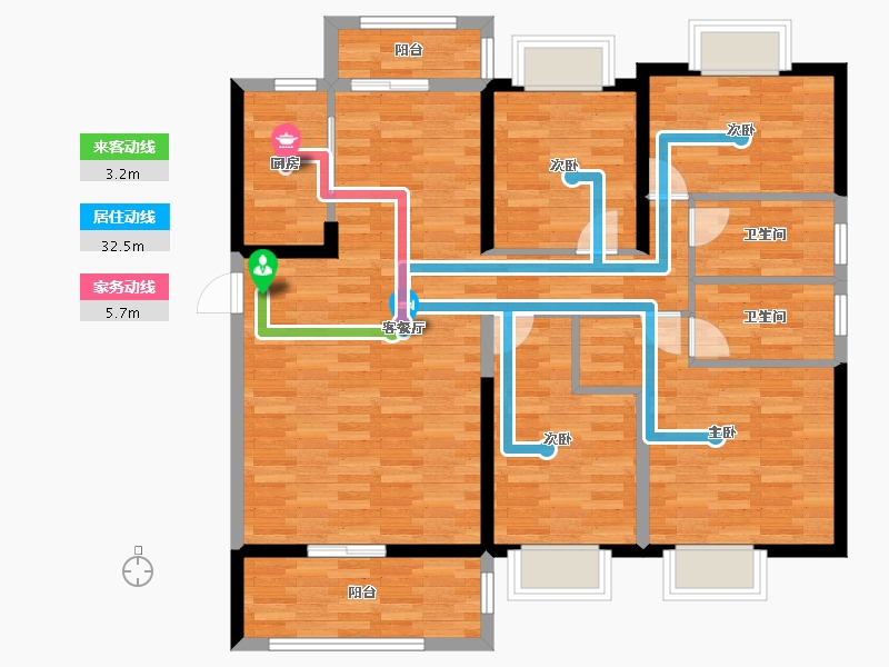 湖南省-永州市-碧桂园黄金时代-104.73-户型库-动静线