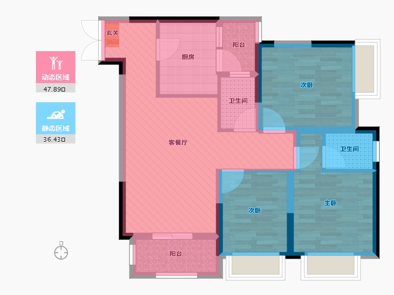 重庆-重庆市-学府铭城-72.76-户型库-动静分区