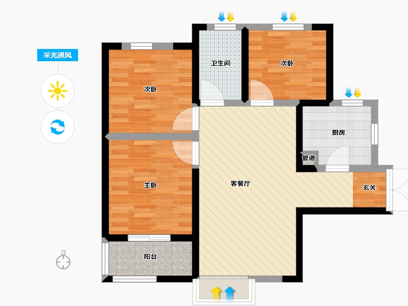 陕西省-西安市-御锦城九期-66.61-户型库-采光通风