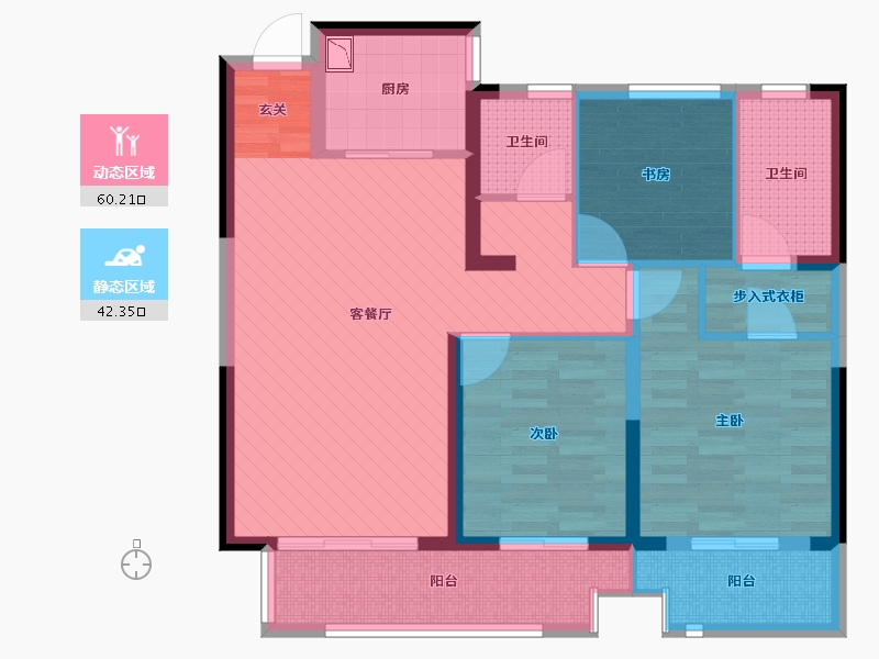 安徽省-亳州市-绿城玫瑰园-89.23-户型库-动静分区