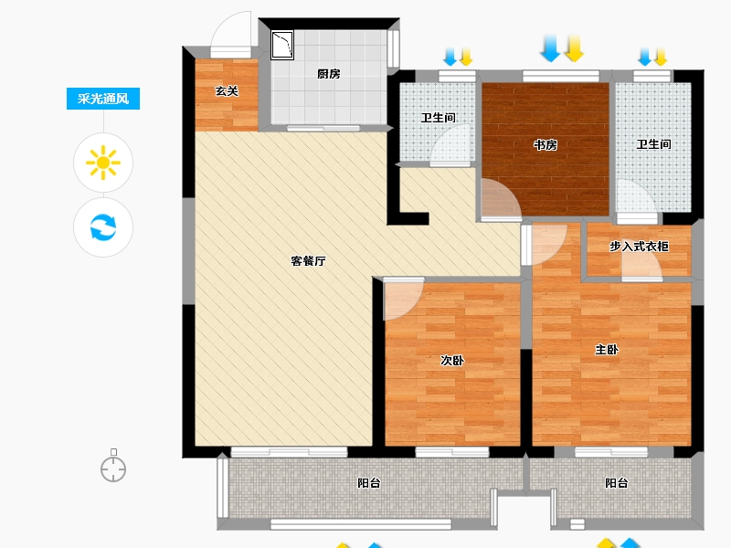 安徽省-亳州市-绿城玫瑰园-89.23-户型库-采光通风